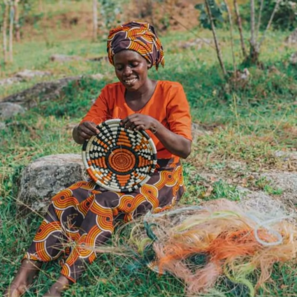 Handwoven Rwandan Sisal Baskets – Set of 3 in Orange/Cream/Black