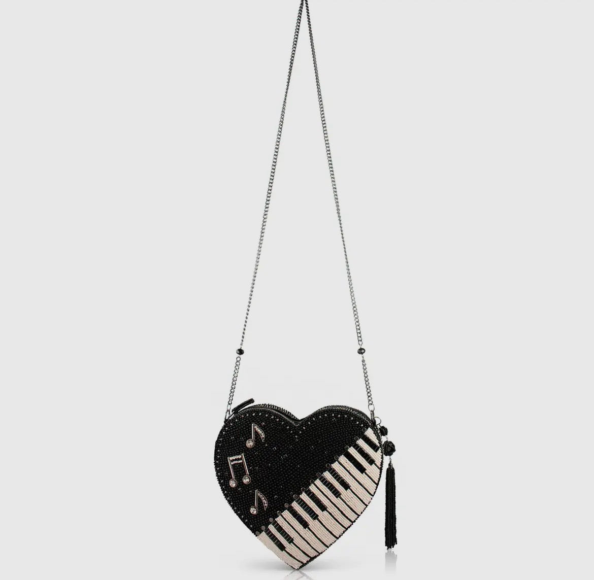 Piano Heart Beaded Crossbody Purse - Black & White