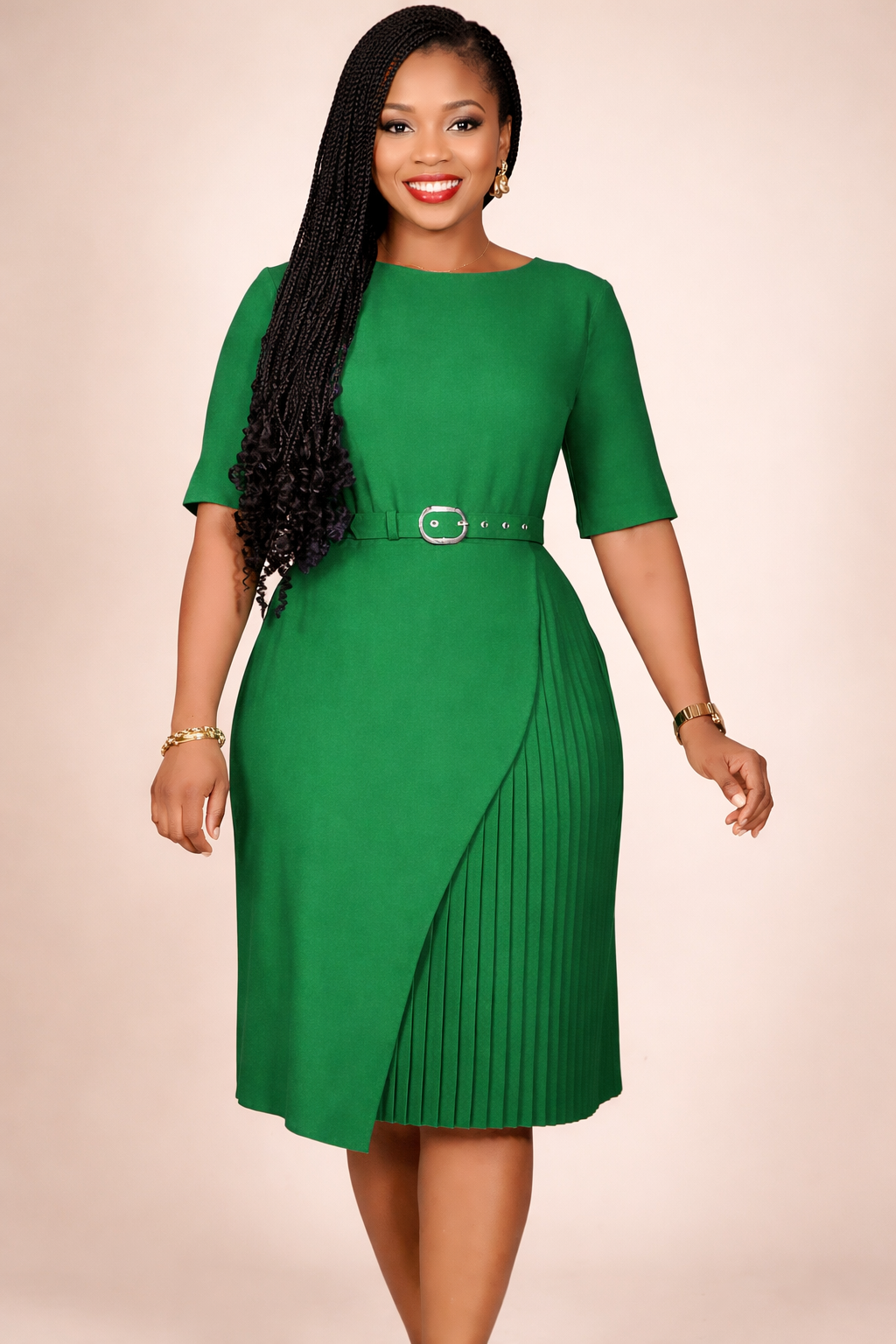 Pleated Mini Dress W/Belt