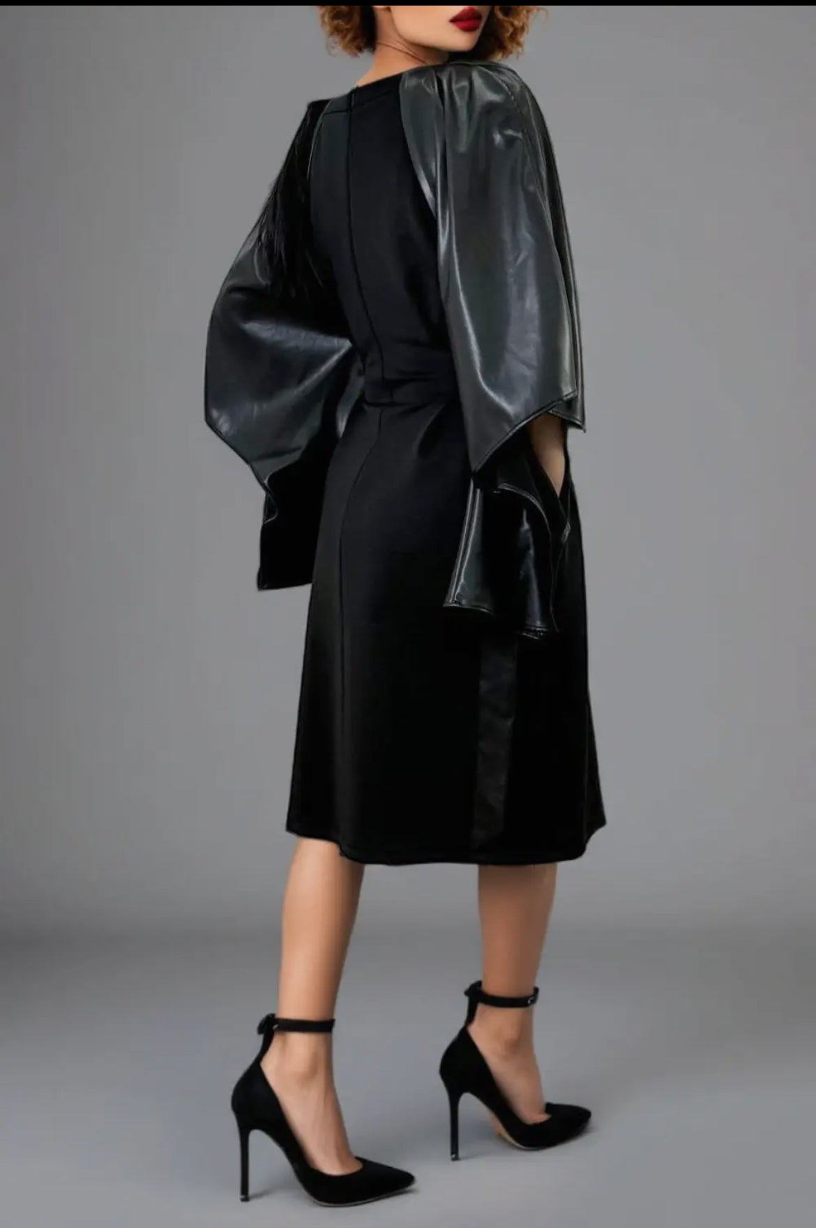 Faux Leather Cape Black Dress
