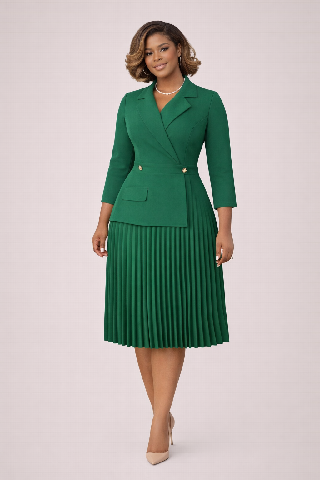 Blazer Dress w/Pleats and Button Feature