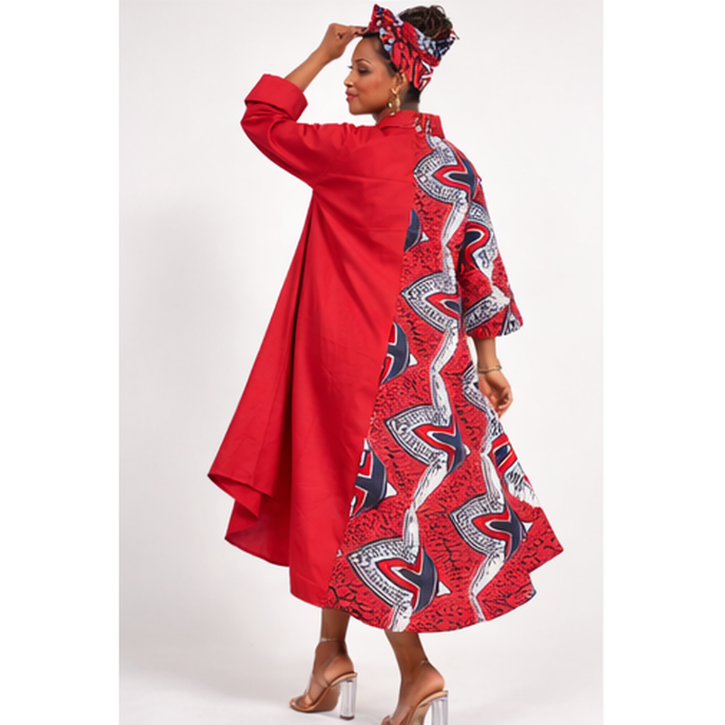 Cotton Fit n Flare, High Low, Swing Dress - red