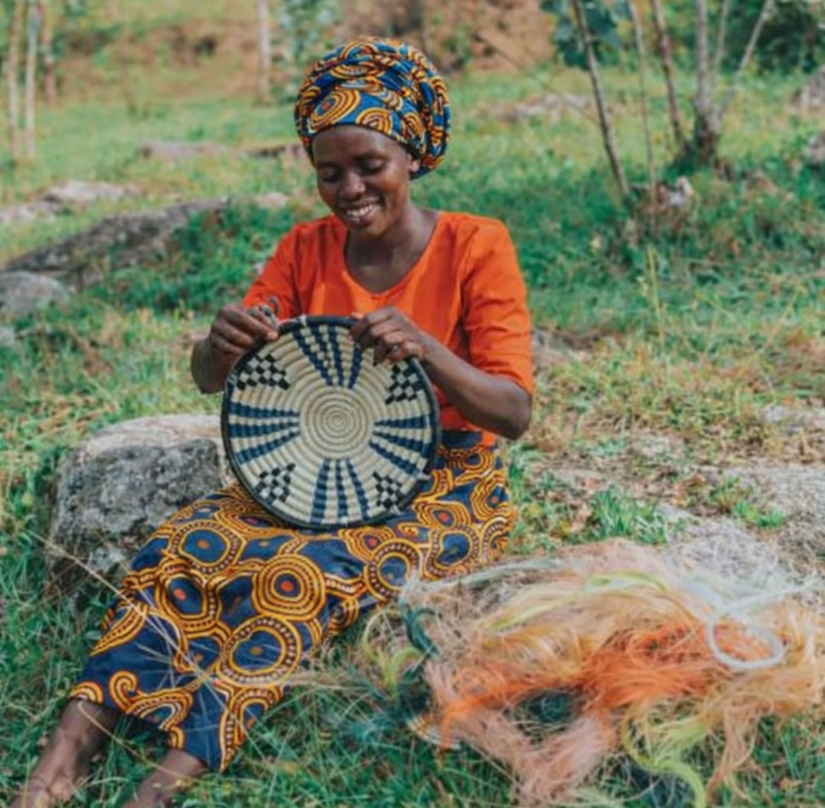 Handwoven Sisal Baskets – Set of 3 in Black/Cream/Blue