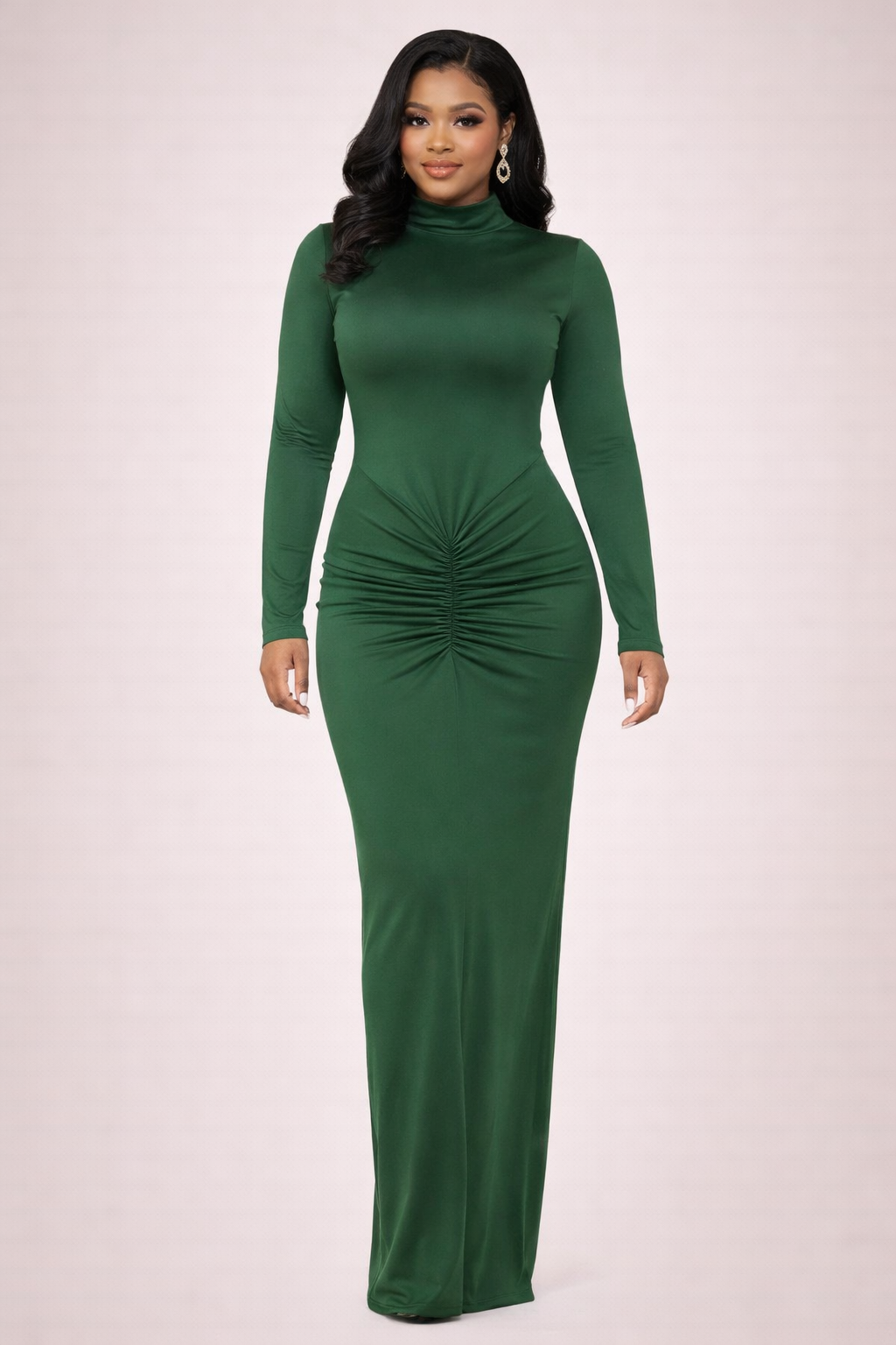 Mock Neck Long Sleeve Dress w/rouche feature