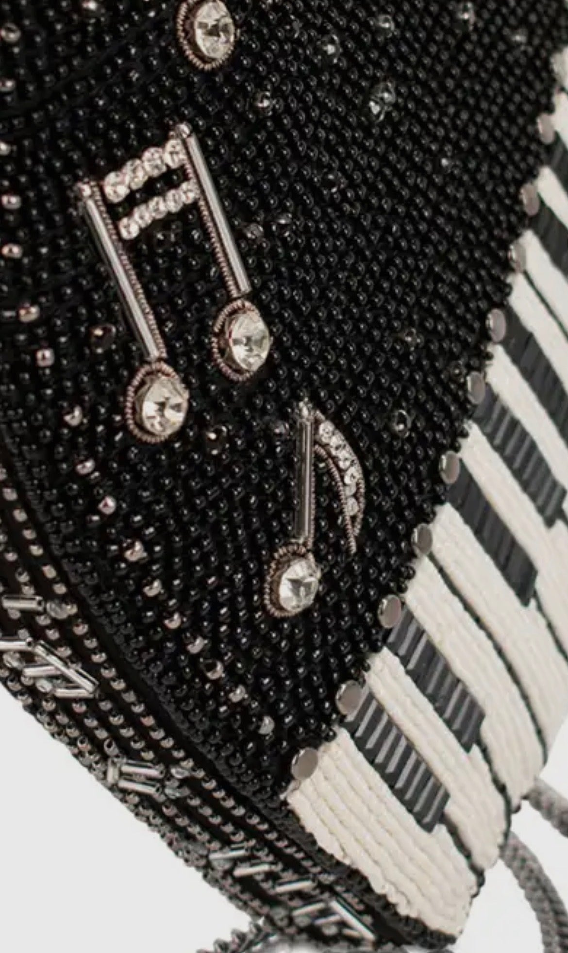 Piano Heart Beaded Crossbody Purse - Black & White