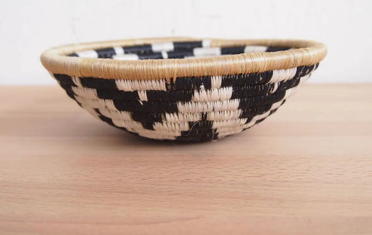 Handwoven Rwandan Sisal Basket – 8” | Artisan Wall & Table Decor