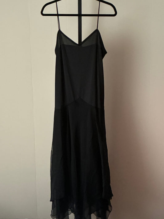 PW3, Black Slip Midi Dress with Sheer Layering