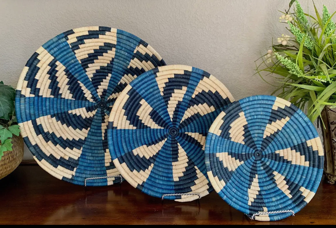 Basket Weave - Blue & Cream