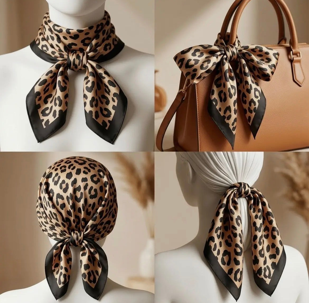 Silky Square Scarf (Set of 3), Leopard