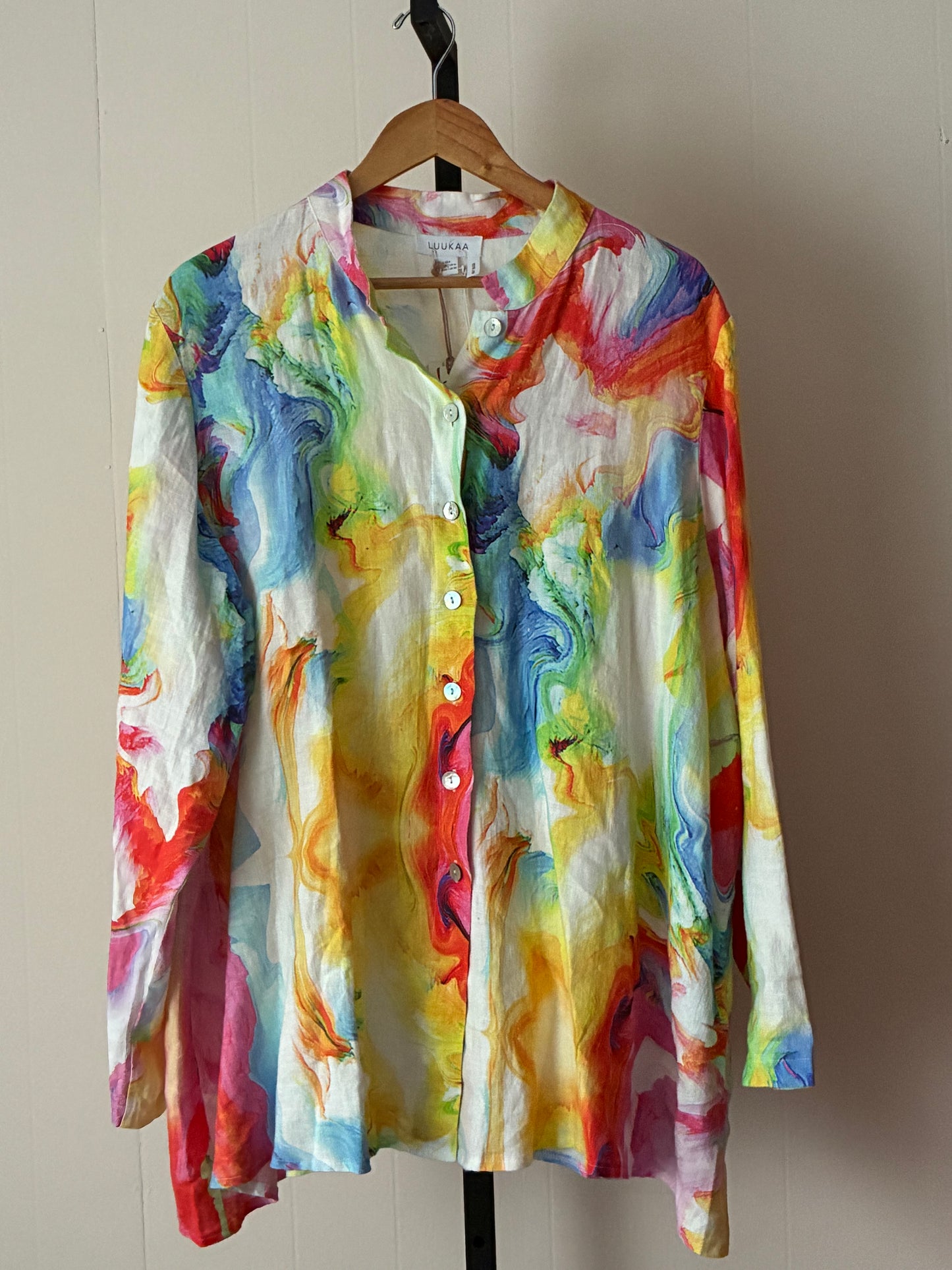 LW2, Colorful Abstract Watercolor Button-Up Shirt