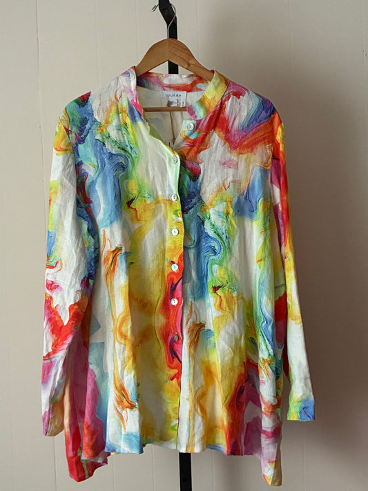 LW2, Colorful Abstract Watercolor Button-Up Shirt