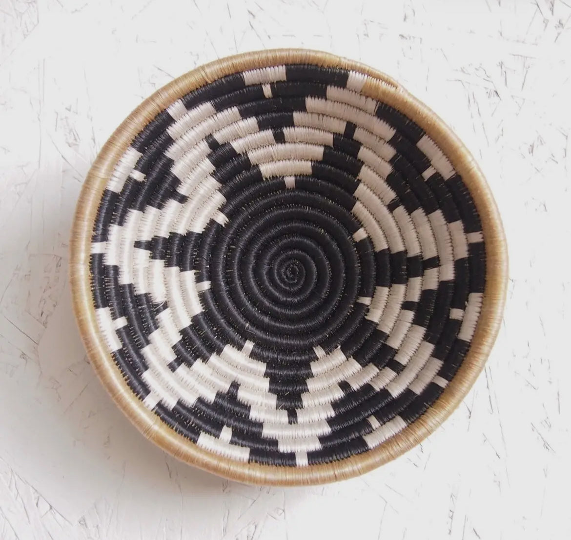 Handwoven Rwandan Sisal Basket – 8” | Artisan Wall & Table Decor