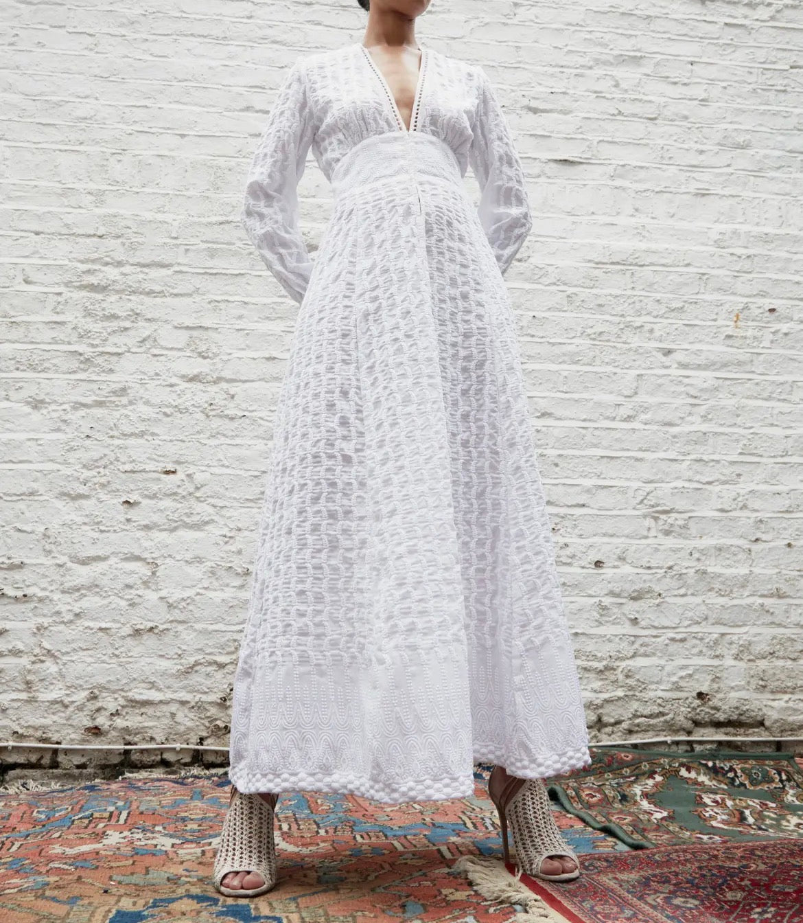 Deep V Embroidered Maxi Dress