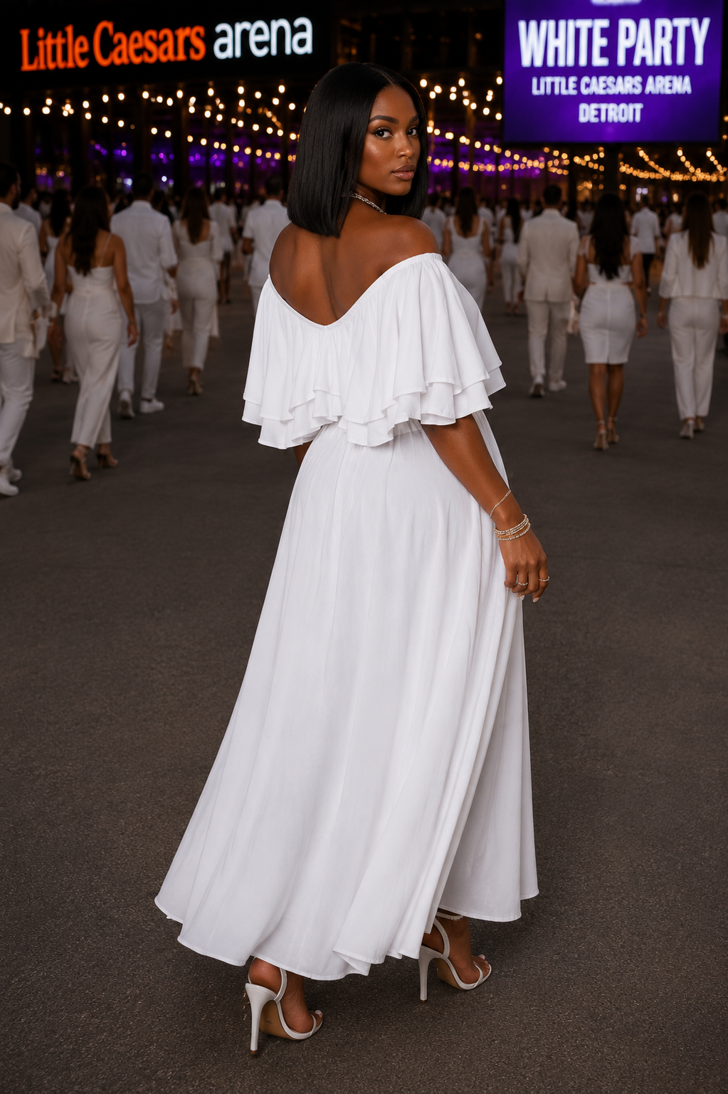 Off the shoulder ruffle cotton maxi dress w/split