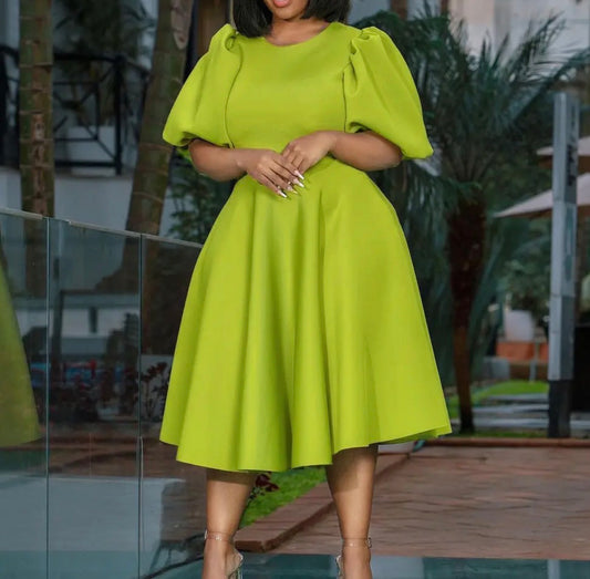 A Line Dress w/Puff Sleeve
