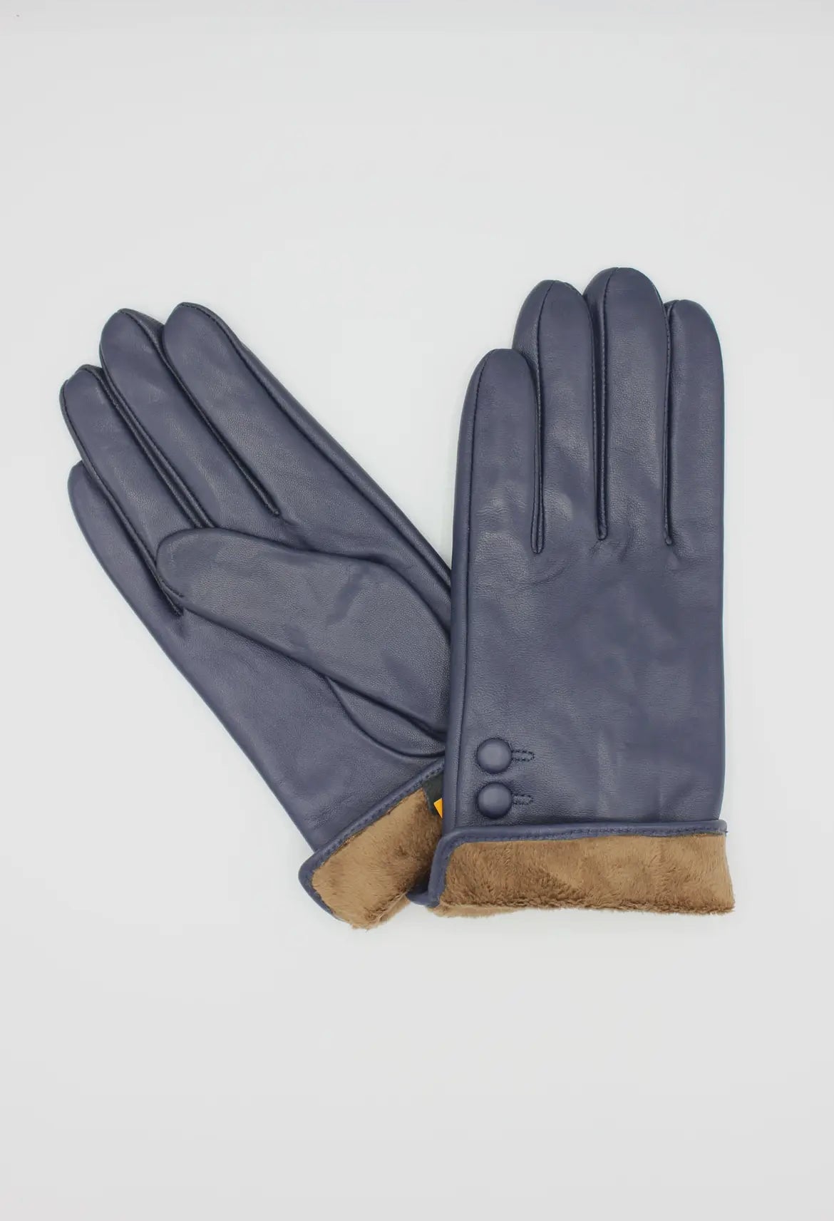 Leather Gloves w/four buttons - fleece lined