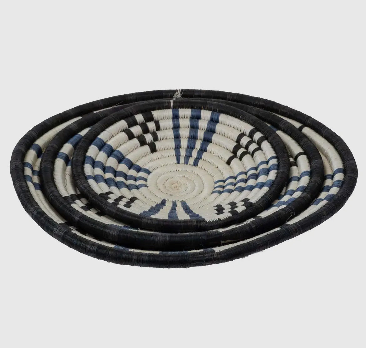 Handwoven Sisal Baskets – Set of 3 in Black/Cream/Blue