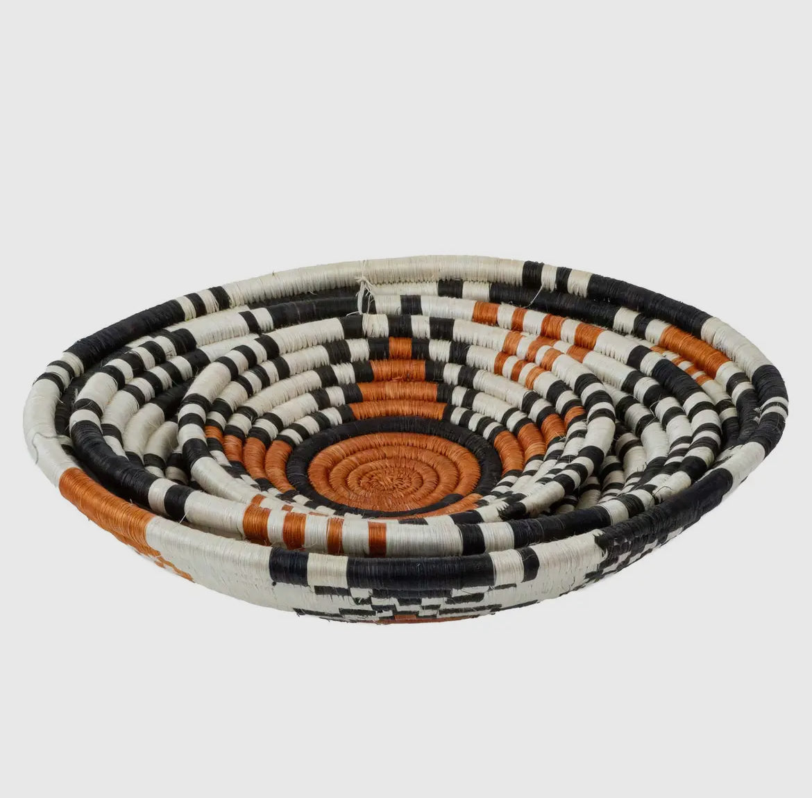 Handwoven Rwandan Sisal Baskets – Set of 3 in Orange/Cream/Black
