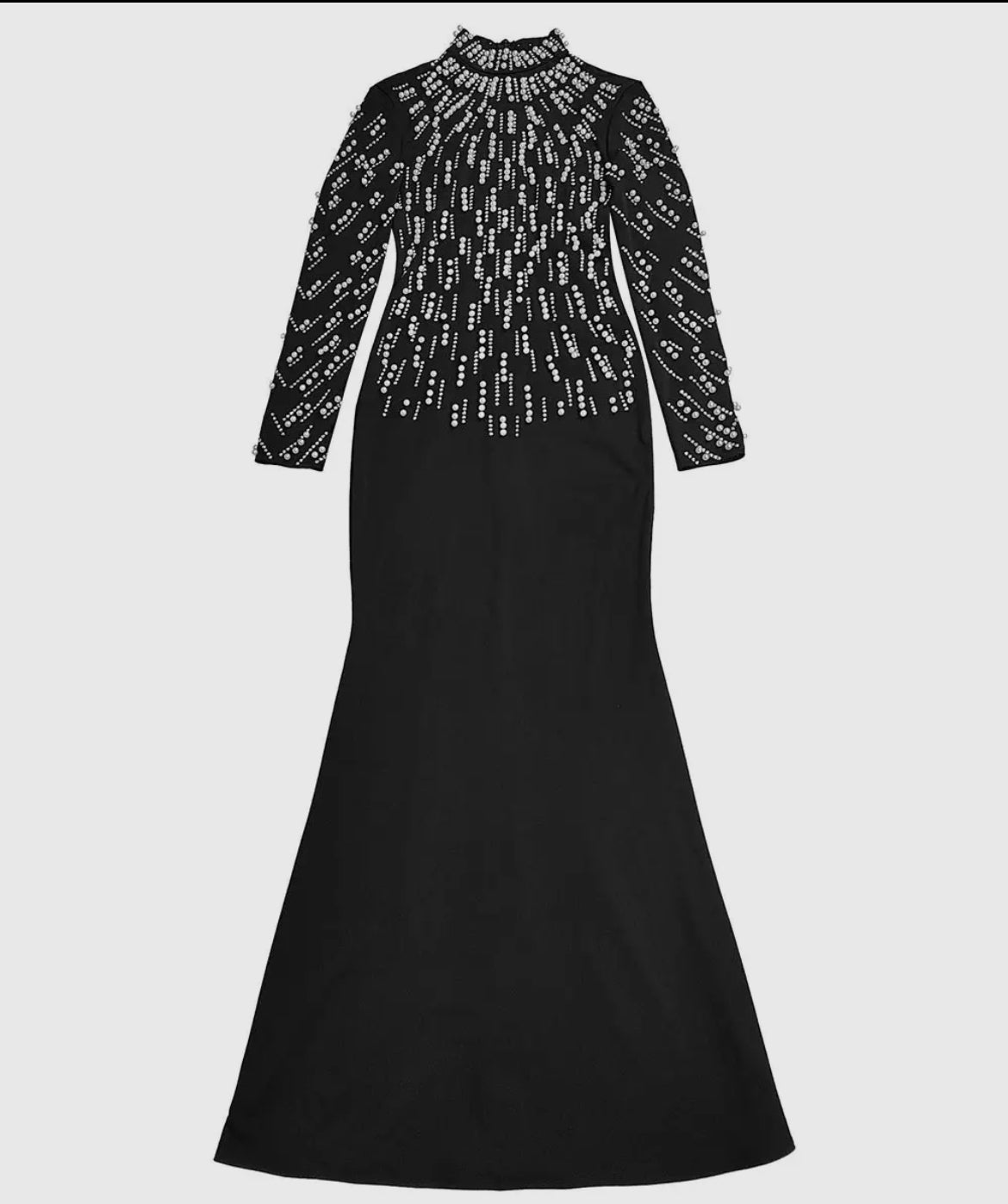 Beaded and Rhinestone Black Dress, white pearl bodice