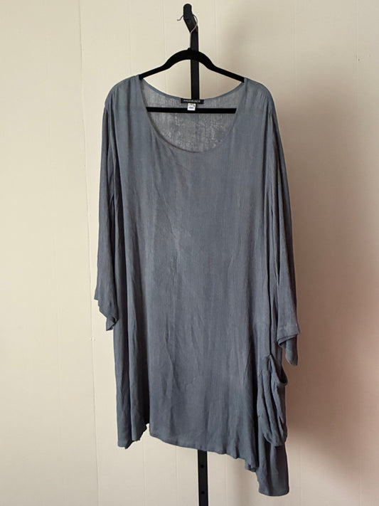 LW4, 2pc Set, Flowy Blue/Gray Scoop-Neck Women's Top and Pant