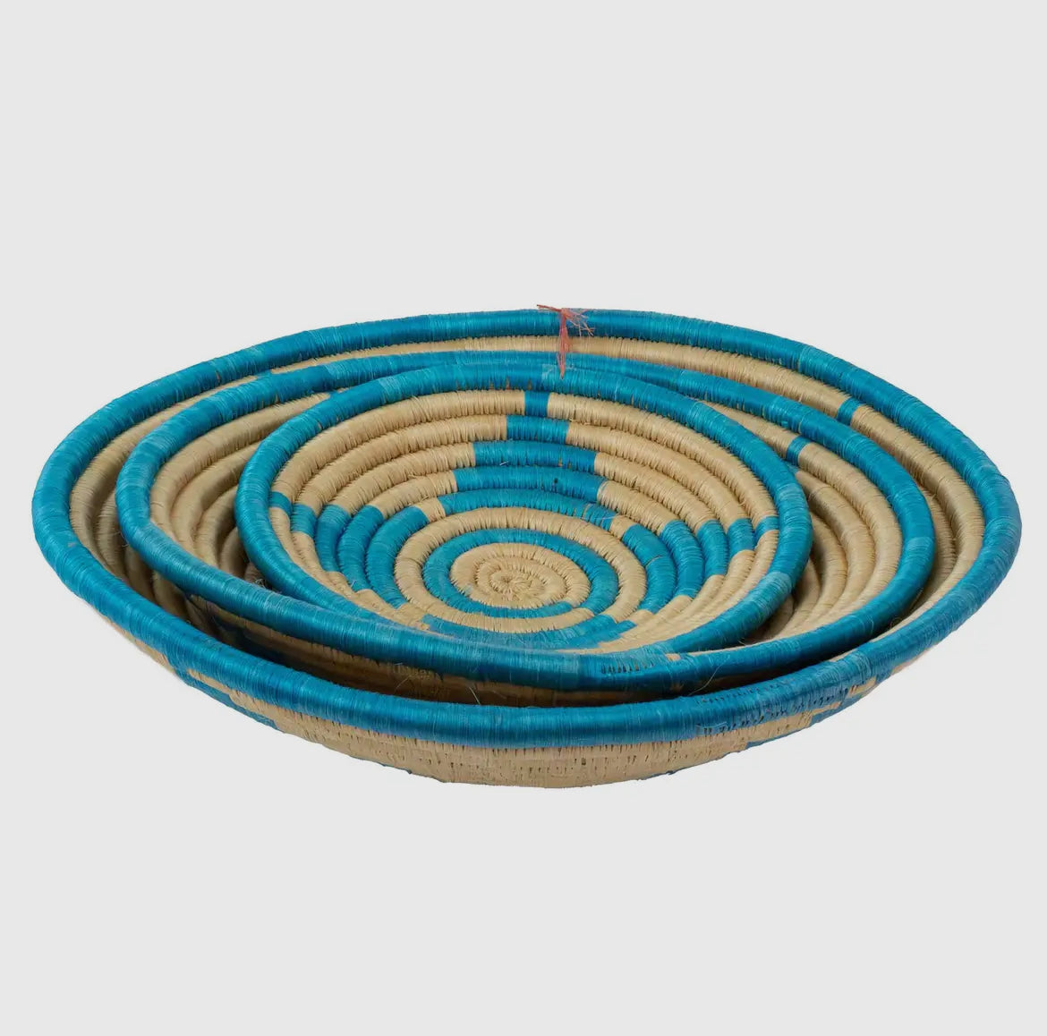 Handwoven Sisal Baskets – Set of 3 in Turquoise/Beige starburst