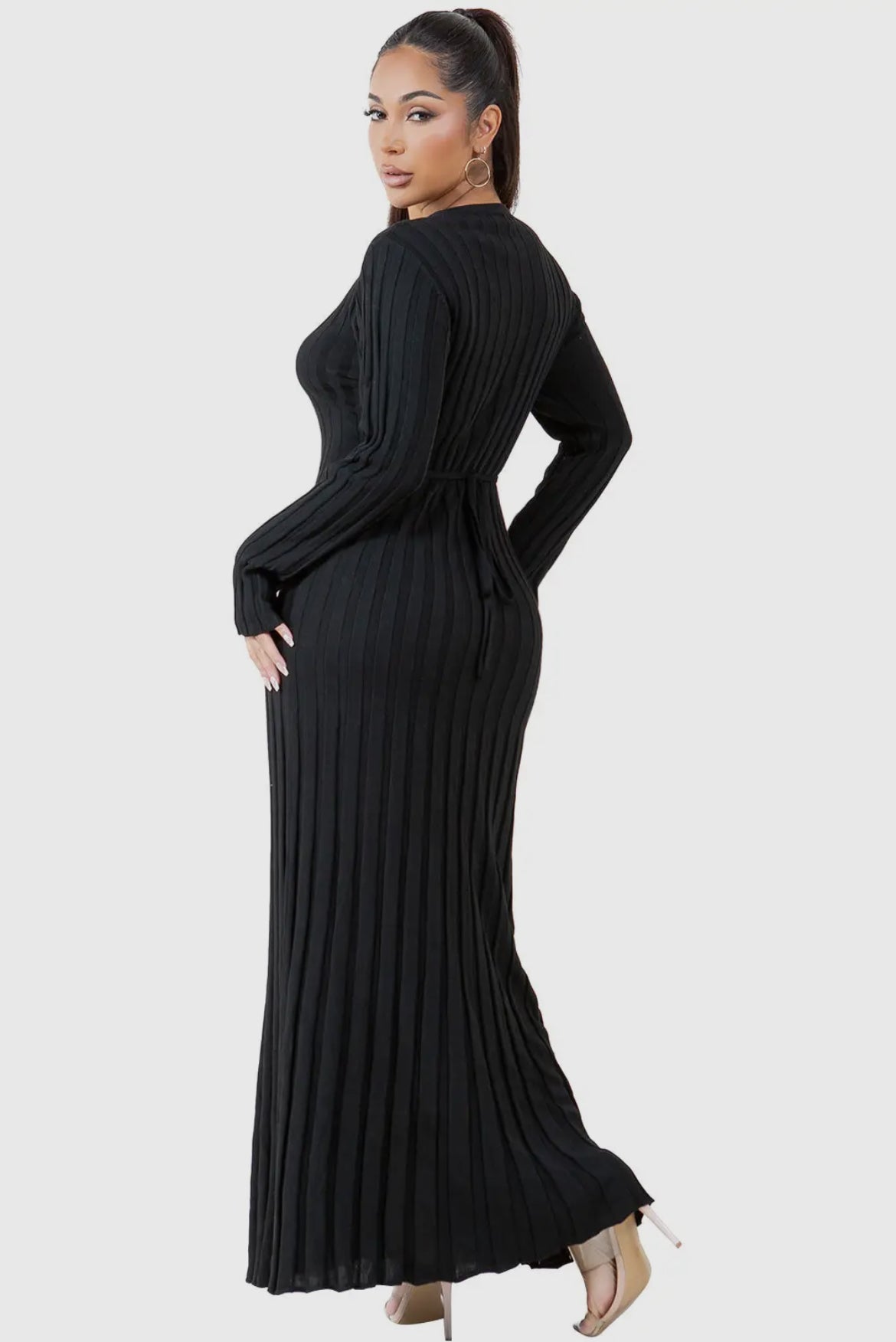 Maxi Knit Black Dress w/back tie, longer sleeves