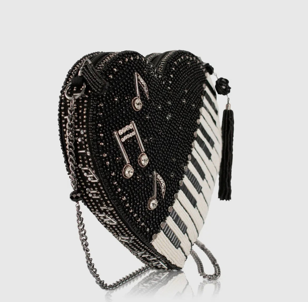 Piano Heart Beaded Crossbody Purse - Black & White