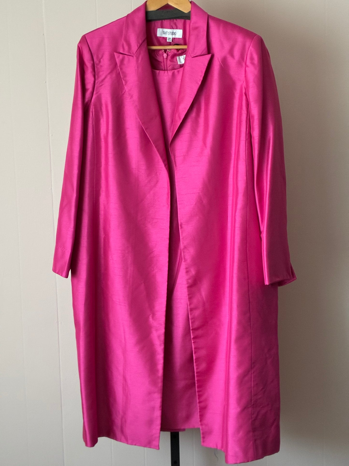 MJ1, 2pc Set, Hot Pink Long Sateen Dress and Blazer, both fully lined