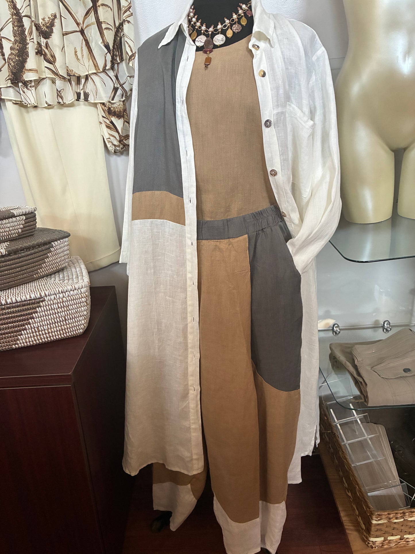 100% Linen, Colorblock Designer, 3pc SET