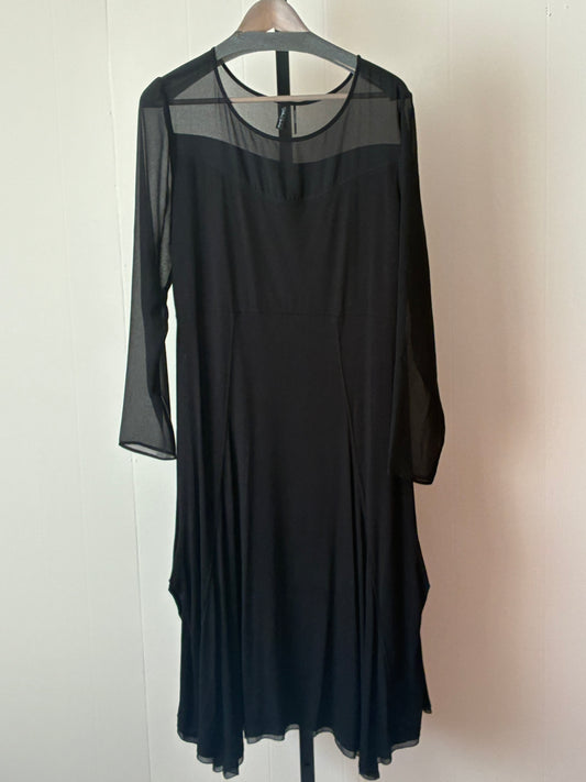 PW1, Elegant Black Sheer-Sleeve Women’s Dress