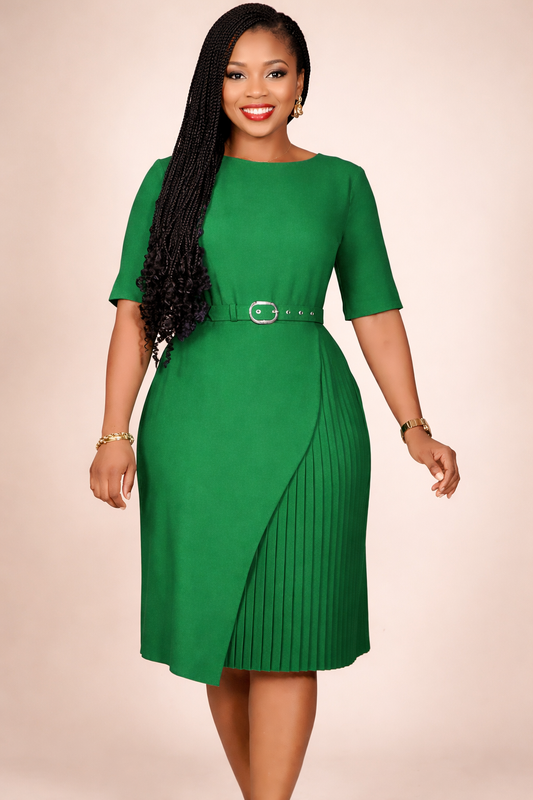 Pleated Mini Dress W/Belt