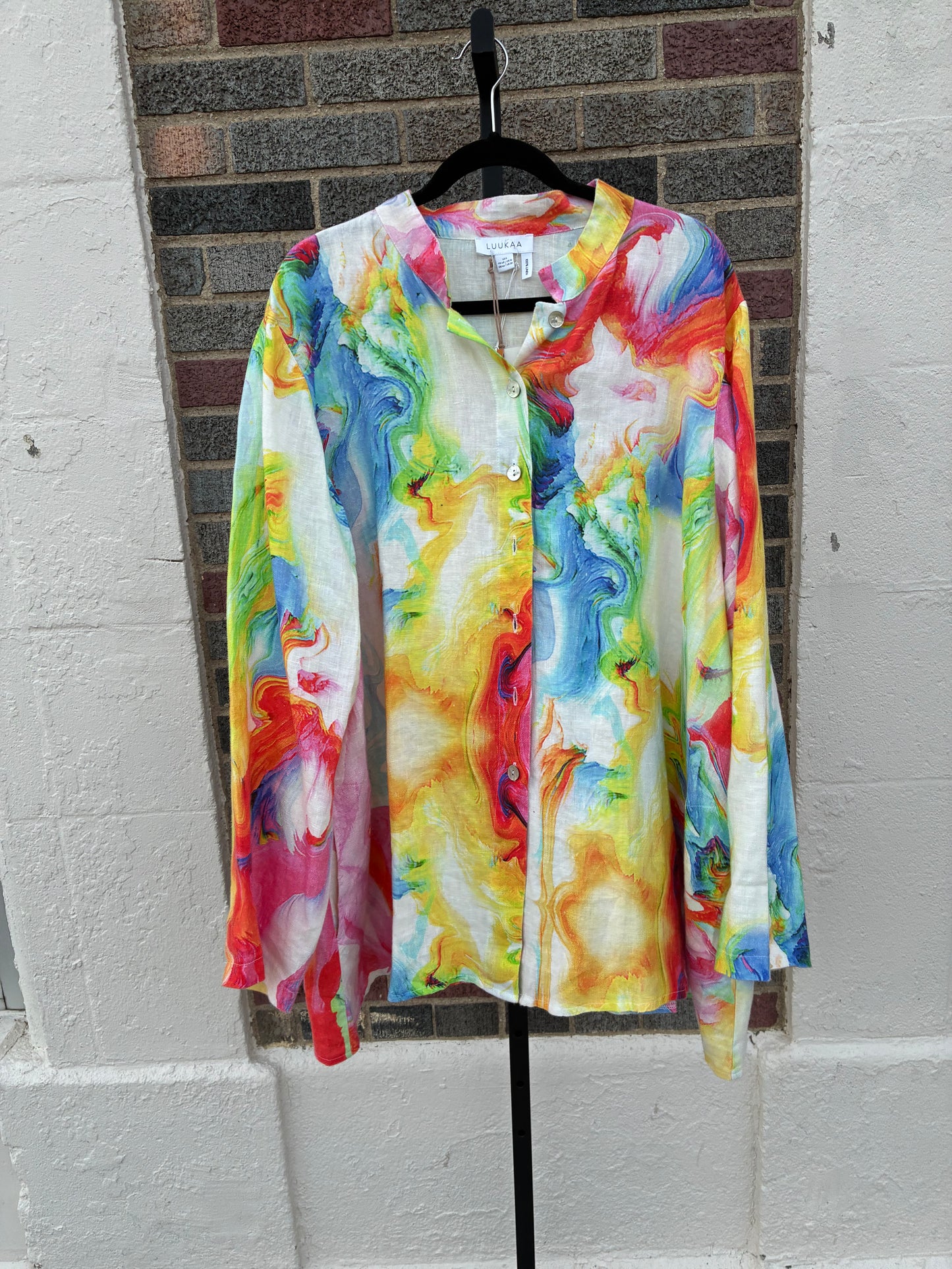 LW2, Colorful Abstract Watercolor Button-Up Shirt
