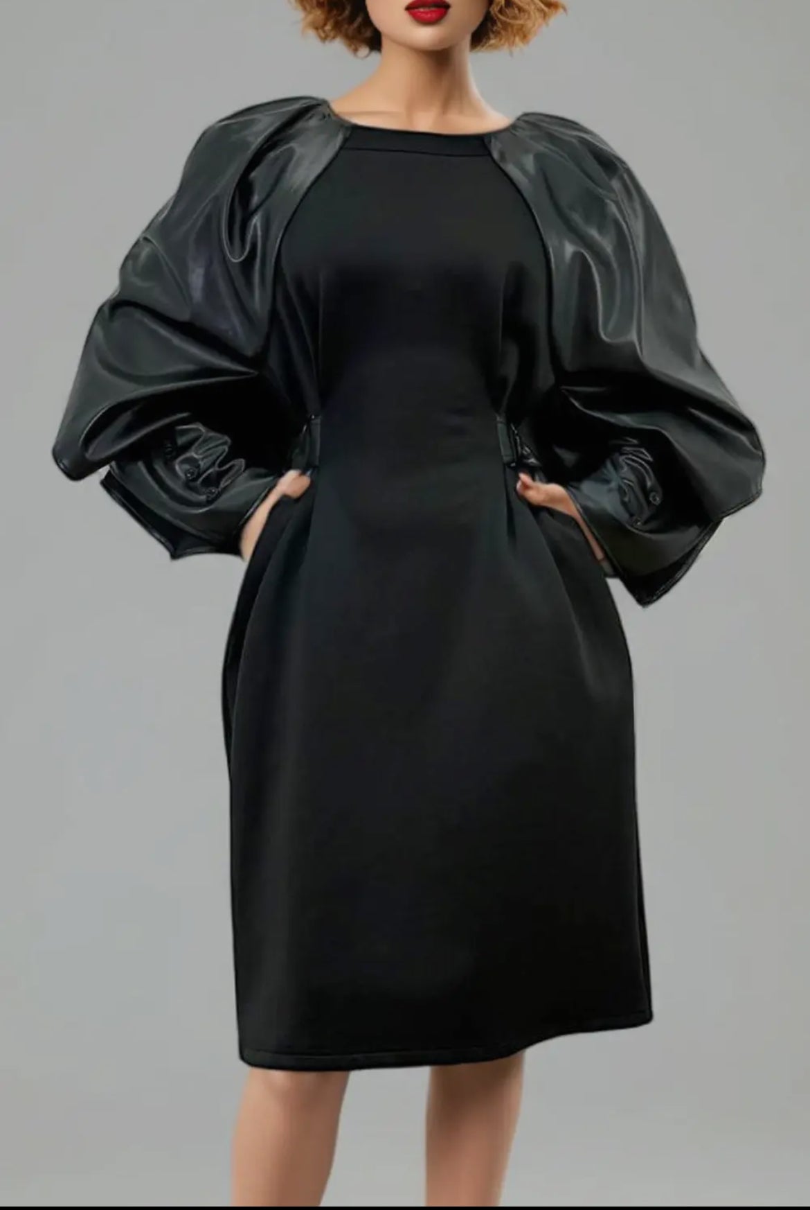 Faux Leather Cape Black Dress