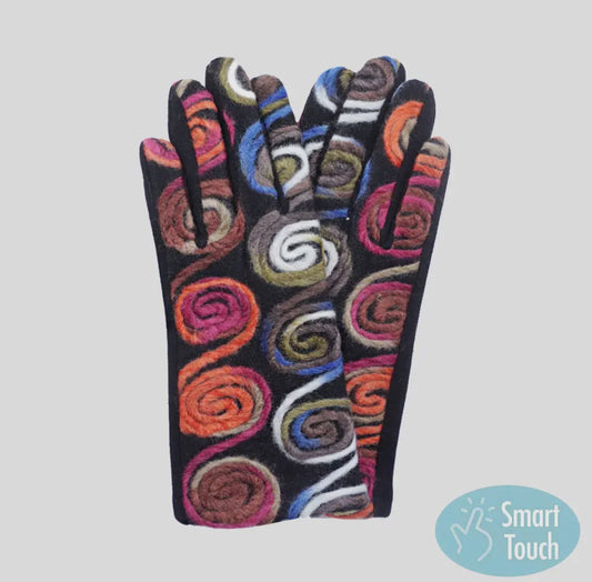 SWIRL Pattern Gloves - Touchscreen,  One Size, Smart Touch, Warm & Stylish