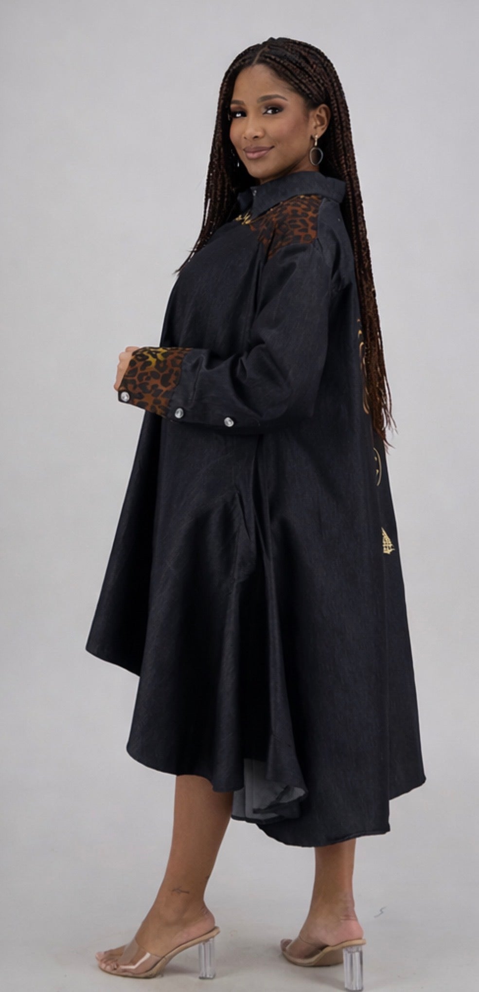 Cotton Fit n Flare, High Low, Swing Dress - black