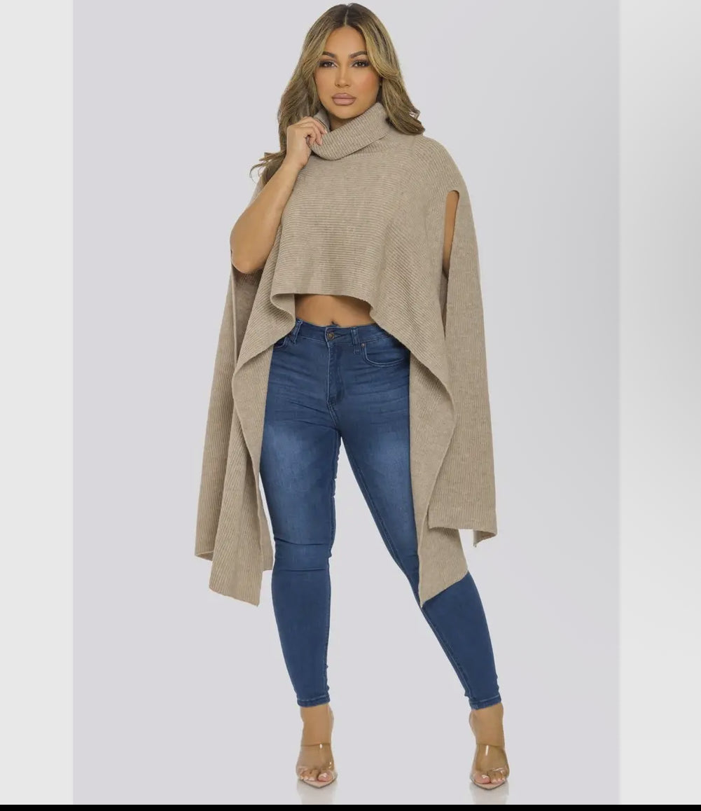 Turtleneck Knit Cape