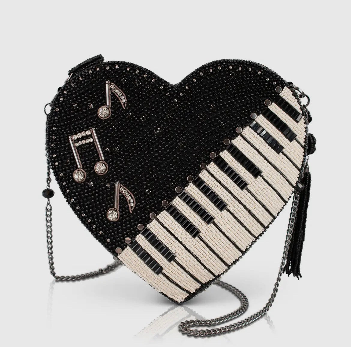 Piano Heart Beaded Crossbody Purse - Black & White