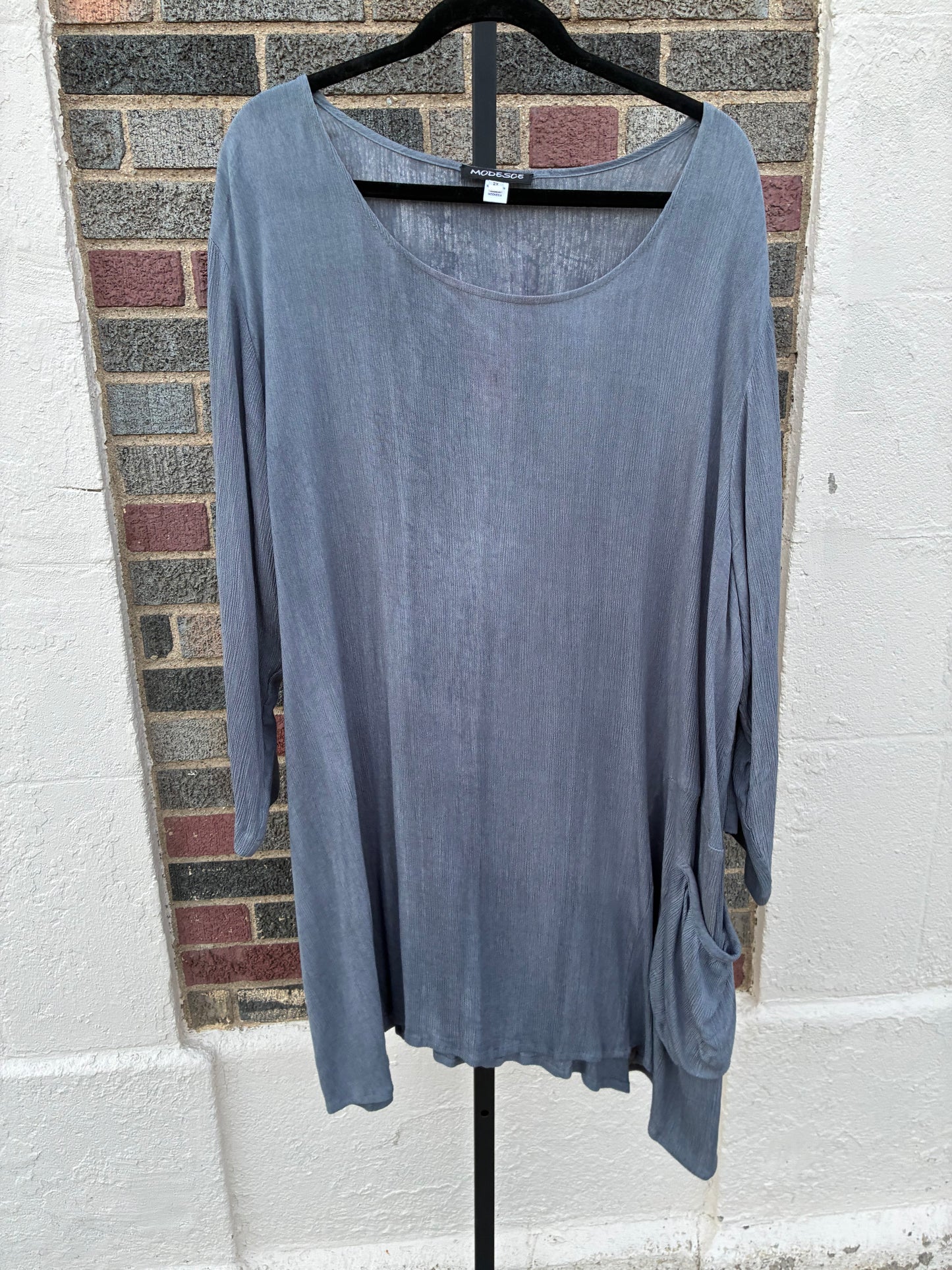 LW4, 2pc Set, Flowy Blue/Gray Scoop-Neck Women's Top and Pant