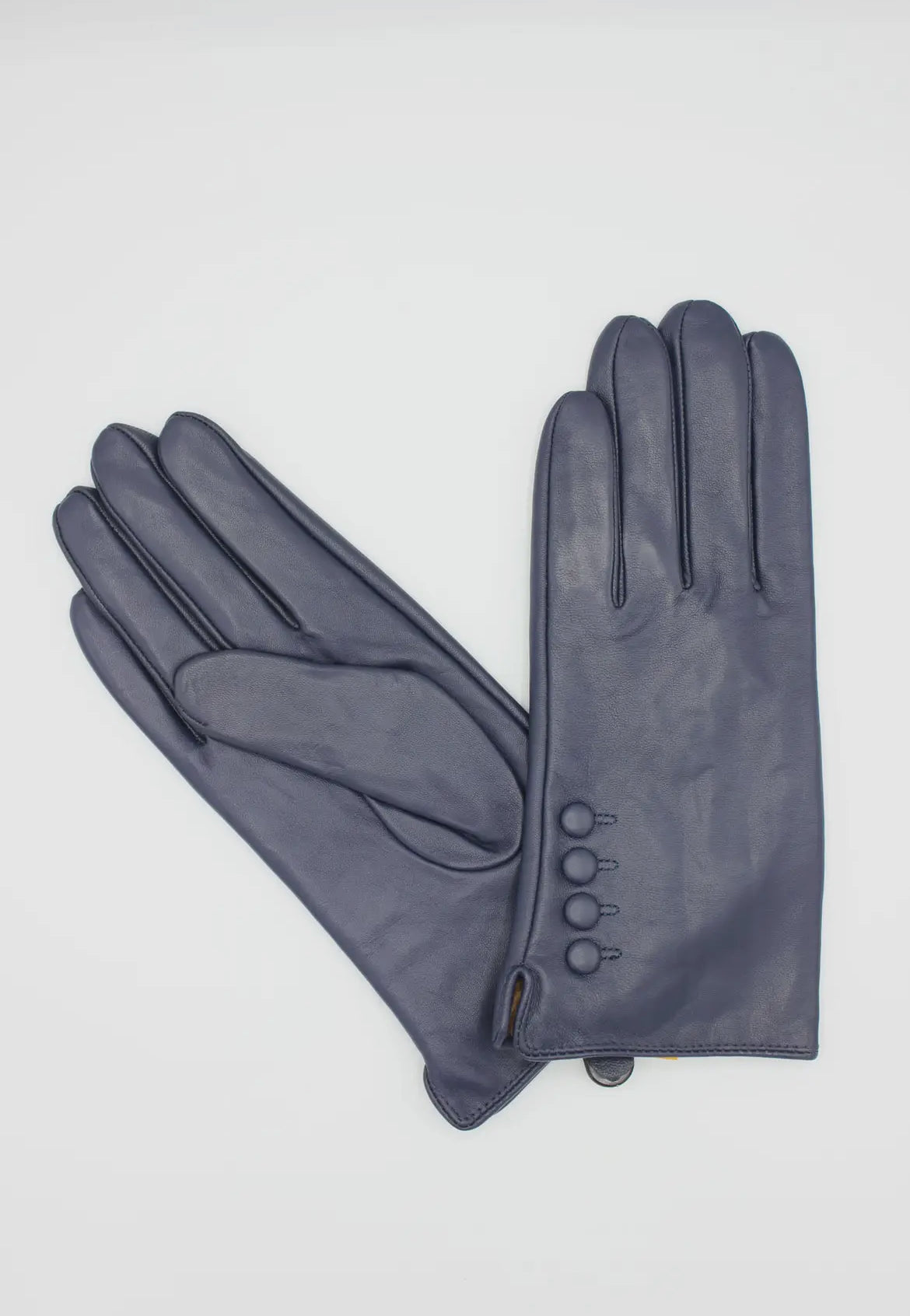 Leather Gloves w/four buttons - fleece lined