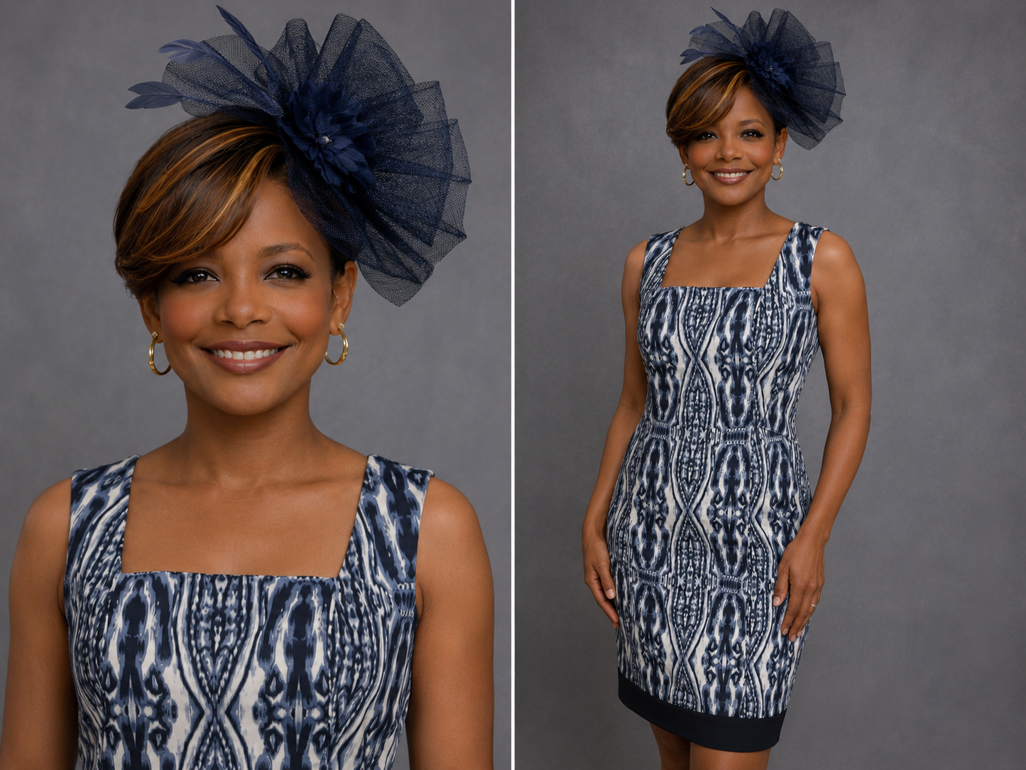 Stretch Cotton Sheath Dress w/satin navy border