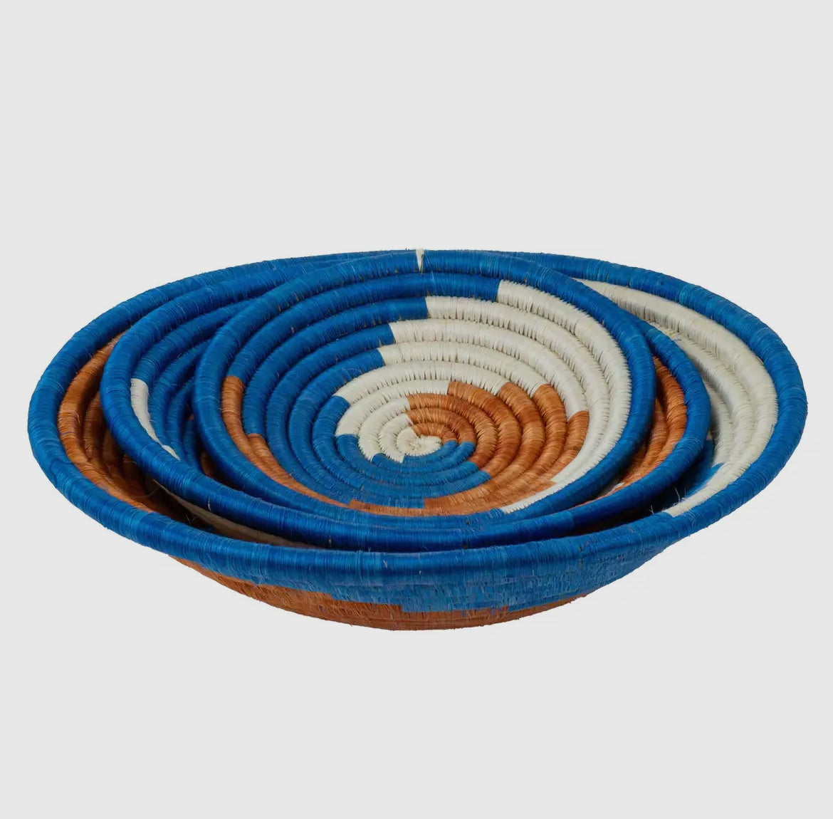 Handwoven Sisal Baskets – Set of 3 in Rust/Cream/Blue