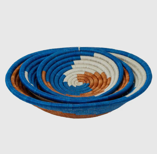 Handwoven Sisal Baskets – Set of 3 in Rust/Cream/Blue