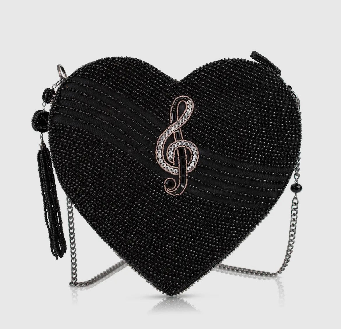 Piano Heart Beaded Crossbody Purse - Black & White