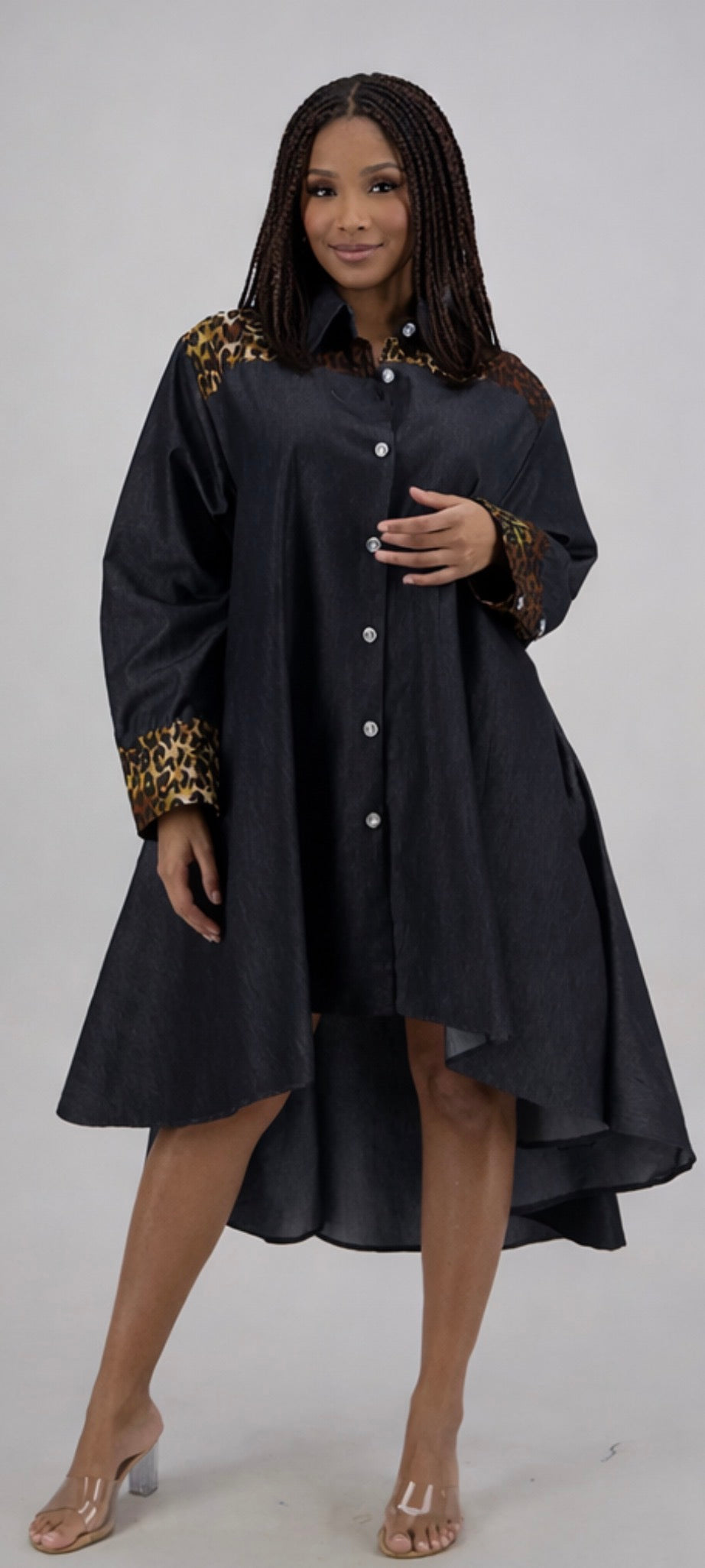 Cotton Fit n Flare, High Low, Swing Dress - black