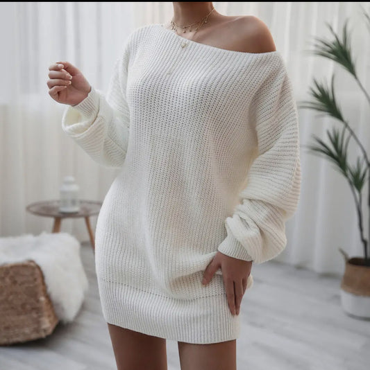 Tunic Sweater Dress w/off the shoulder design, short dress