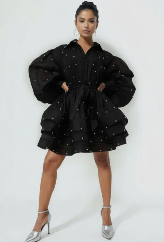 Layered Studded Black Dress