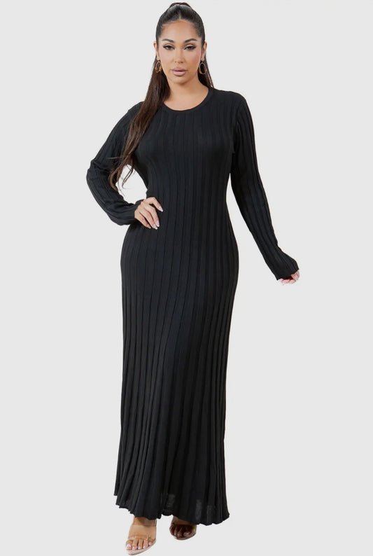 Maxi Knit Black Dress w/back tie, longer sleeves
