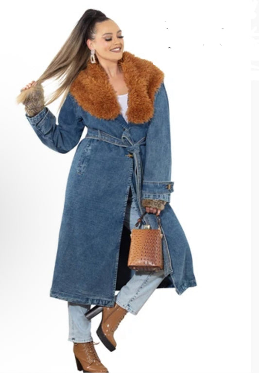 Denim Duster w/ faux furry collar
