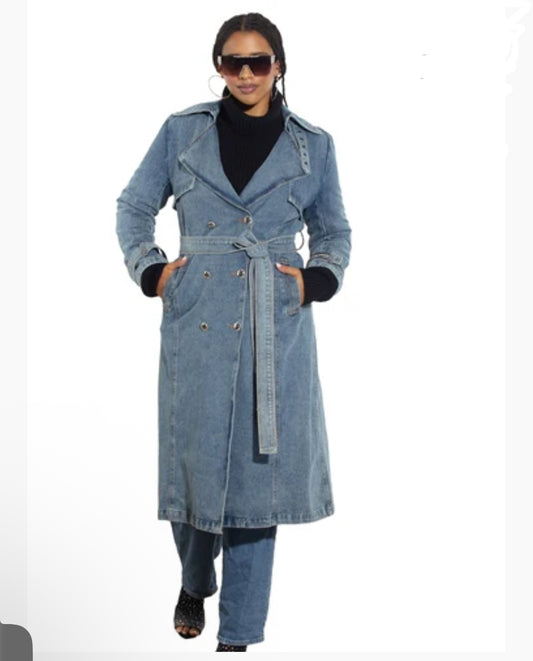 Denim Duster - double breasted w/ belt