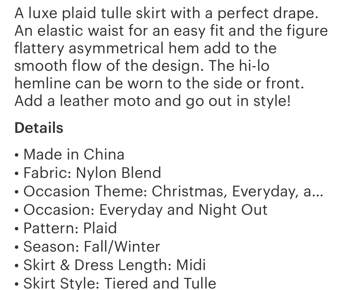 Plaid Tulle Skirt